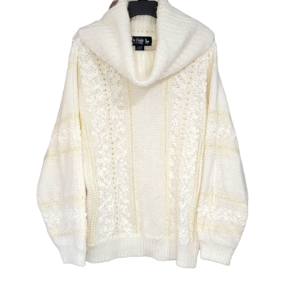 80s Vintage Le Chois Ivory Thick Knit Sweater Women's Size Large